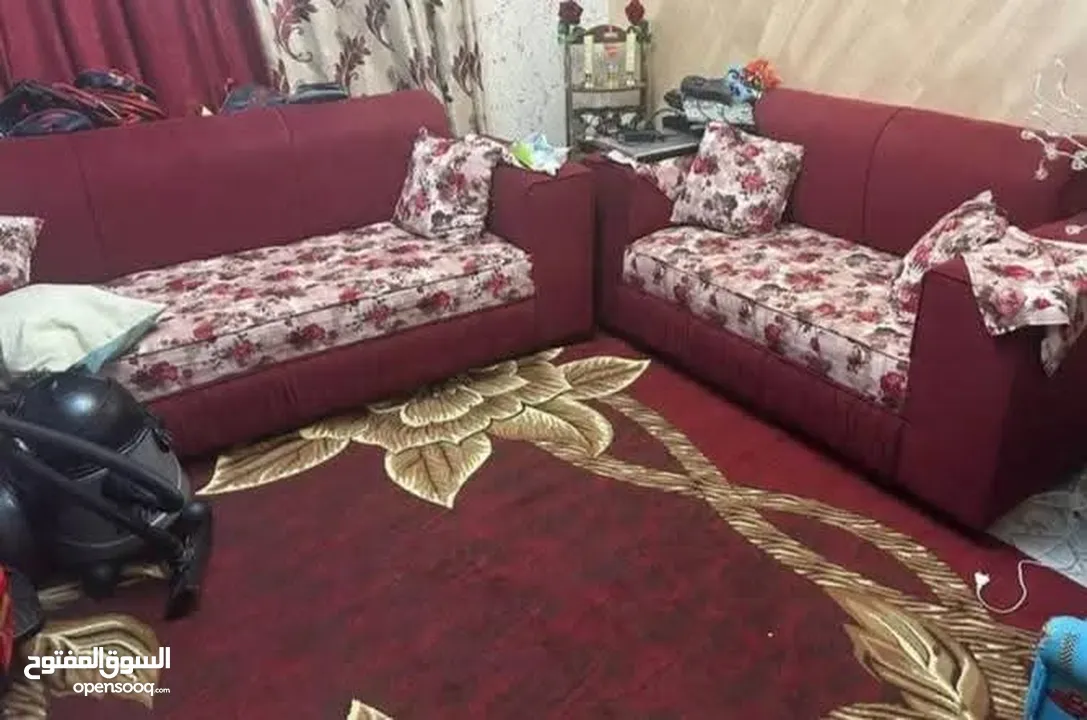 كنب 7 مقاعد تفصيل خشب ثقيل قماش نوعية ممتازة وكالةولا كأنه مستعمل