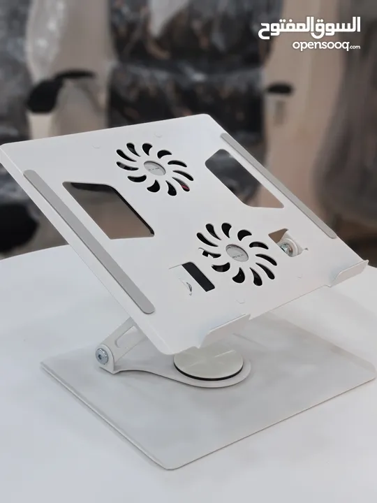 ستاند لابتوب معدني مدمج بمراوح تبريد Laptop Stand دوران 360 درجة تحكم بالارتفاع والزوايا فقط