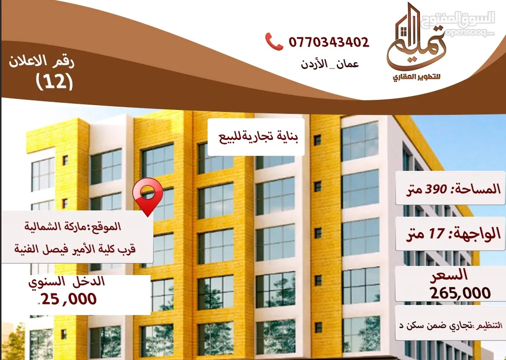 بناية تجارية سكنية استثمارية بدخل ثابت يصل إلى10٪؜