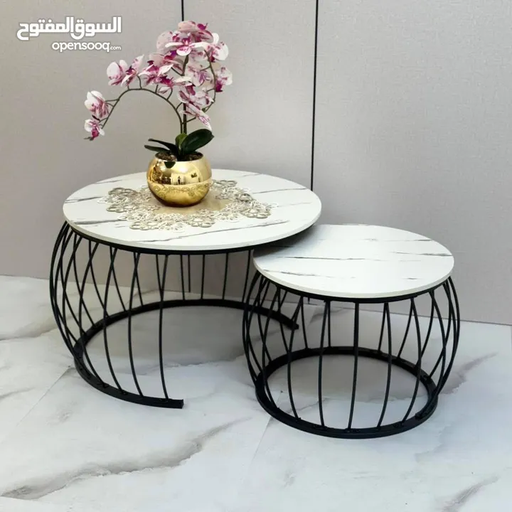 بكج طاولتين دائري ابيض وذهبي بكج طاولتين دائري ابيض واسود بكج طاولتين دائري اسود واسود .