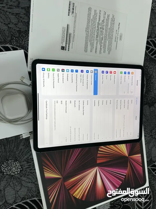 ايباد برو ام ون 11 انش 128 قيقا  ام ون خط شريحة 5g نظيف مع الأغراض كاملة