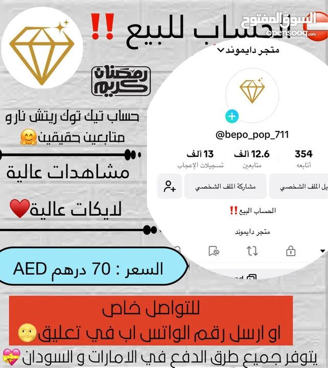 حسابات تيك توك للبيع