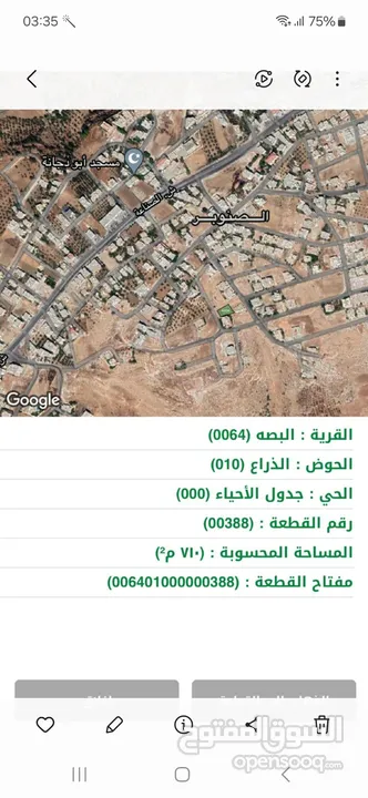 ارض سكنية للبيع في ابو السوس البصة حوض الذراع مساحة 710م2  جاهزة للبناء واصل كافة الخدمات