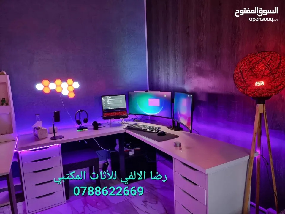 طاولة مكتب جيمنج زاويه مميزة بعدة الوان وقياسات حسب طلبك التوصيل والتركيب مجاني لعمان والزرقاء
