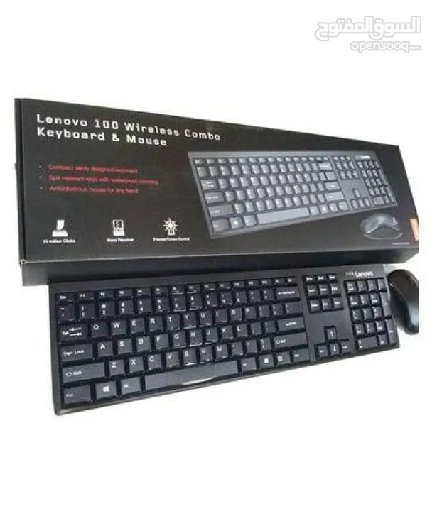 lenovo 100 wireless combo keyboard and mouse كيبورد وماوس وايرلس  من لينوفو 