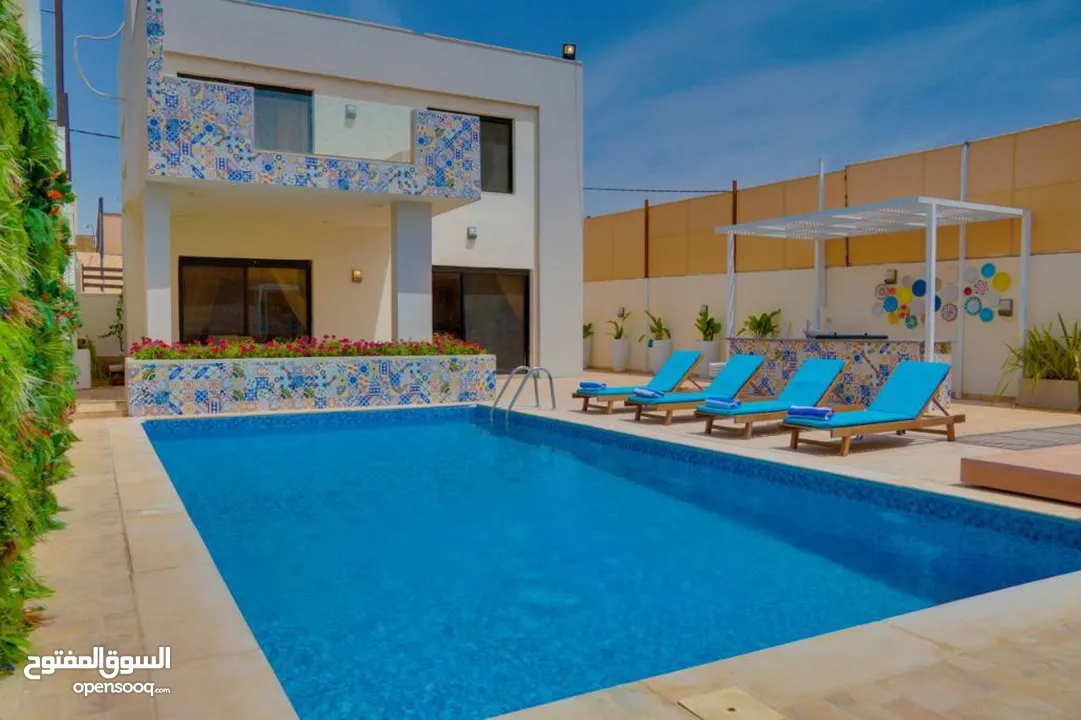Beautiful chalet in dead sea with colorful decoration with BBQ area to prepare your delicious foods.