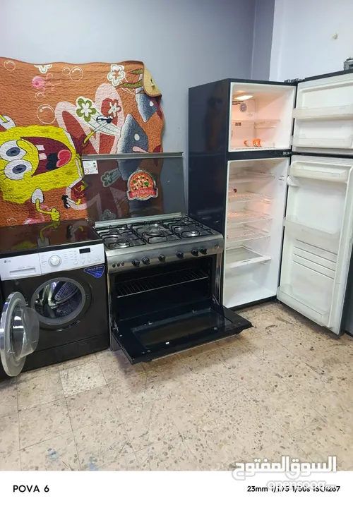 ثلاجه نوع الجي 20قدم تبريد هوا فل اكسسوارات وغاز نوع فرش مصري قياس 90سم ستيل كامل وغساله نوع الجي 7ك