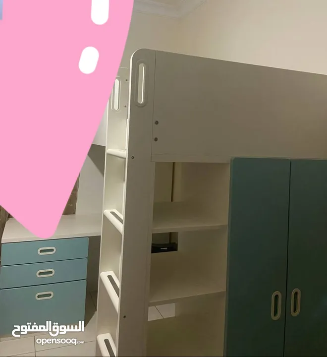 تخت طابقي ايكيا  ikea bunk bed مع فرشه مكتب ووحده ادراج  يونيت وحده