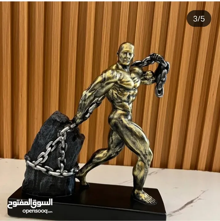 Muscle Silver Man Pull Weights Statue