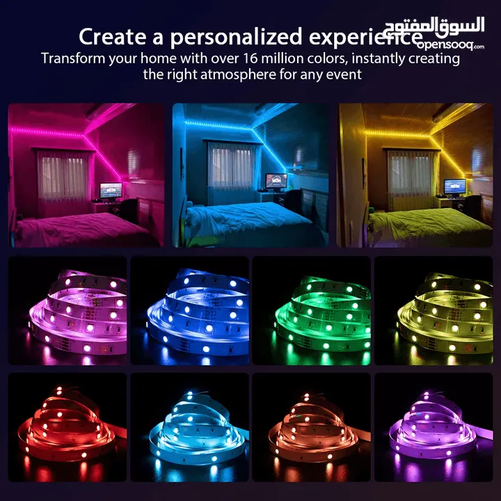 LED Strip Light RGB 5050 Flexible Ribbon With App Control حبل انارة ذكي يعمل على الصوت والتطبيق والر