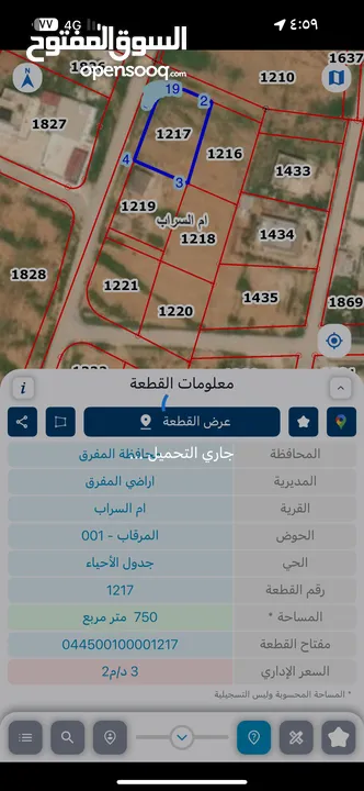 ارض للبيع (المفرق ام السراب حوض المرقاب) مكونه من 4قطع رقم 1216+1217+1218+1219 التفاصيل داخل الاعلان