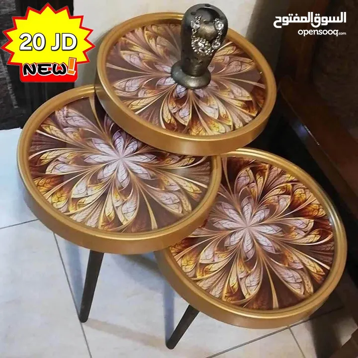 طاولات سرفيس 3D  زجاج حجم الكبير قطر 40سم نظام تركي  متوفر الوان  3 قطع