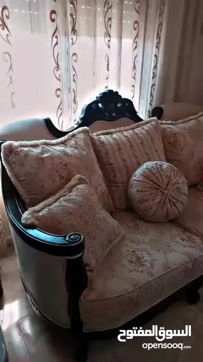 طقم كنبايات خشب زان حفر، وقماش تركي مطرز