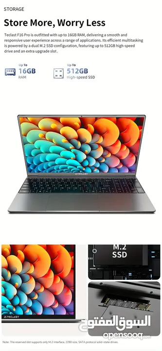 لابتوب teclast f16 pro جيجا رام 16 ومساحة 512 جيجا SSD (جديد)
