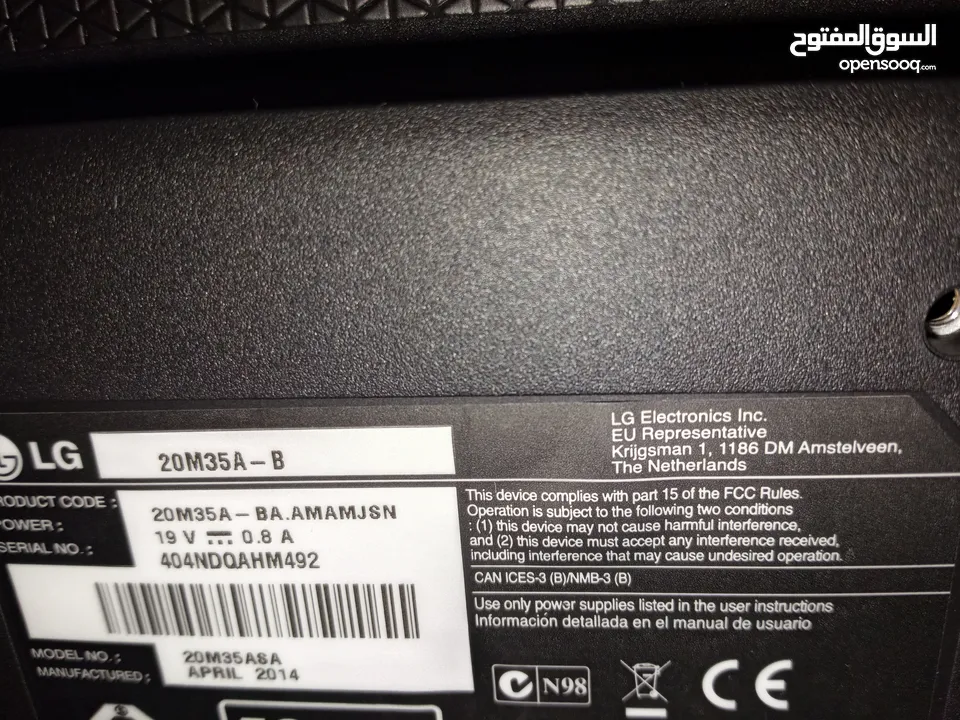 شاشة كمبيوترLG20انش مونيتورLEDمع نحولها الأصلي مدخلVGAبحاله ممتازه عالفحص شغاله100%