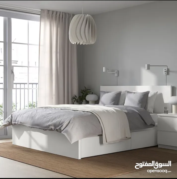سرير كينج ابيض من ايكيا مستعمل بحالة ممتازة  king bed white from Ikea used in good condition