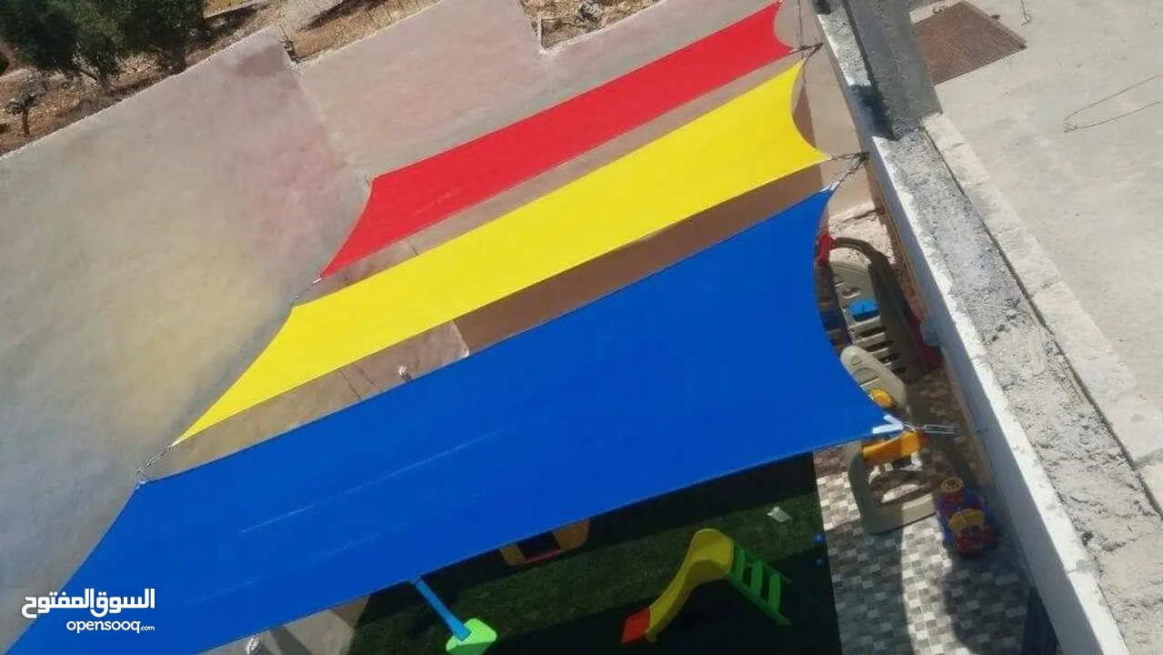 مظلات اشرعة للساحات الخارجية للحضانات ورياض الأطفال والمدارس الوان حسب الطلب