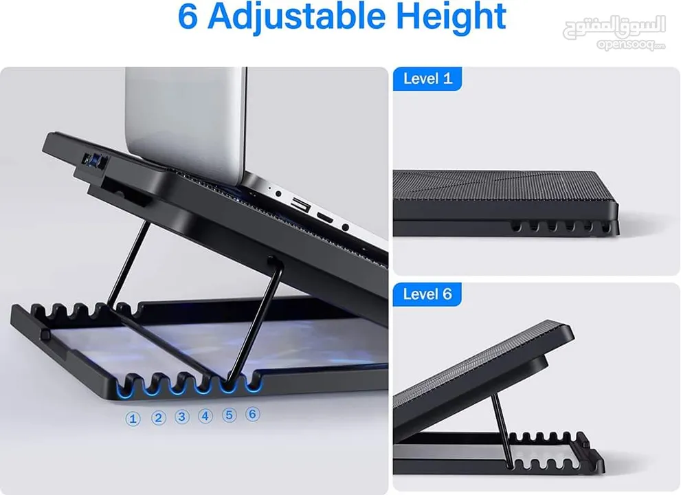 قاعدة تبريد للايباد او اللاب توب مع مراوح عالية الجودة وامكانية التحكم بالارتفاع والسرعه