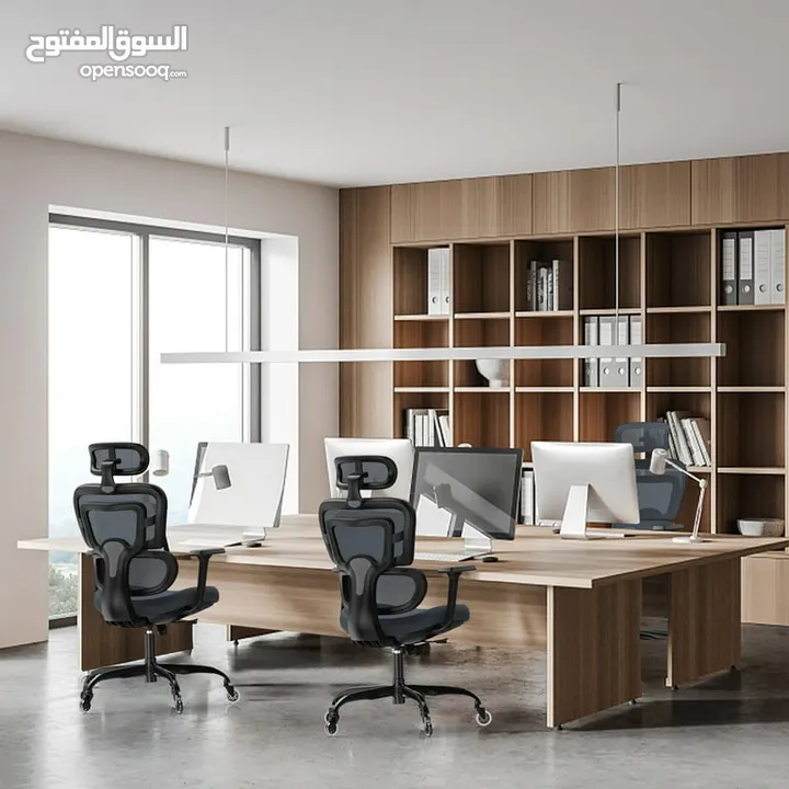 كرسي مكتب Lioncin Ergonomic،، كرسي كمبيوتر يدعم أسفل الظهر مع عجلات ومسند ذراع قابل للتعديل