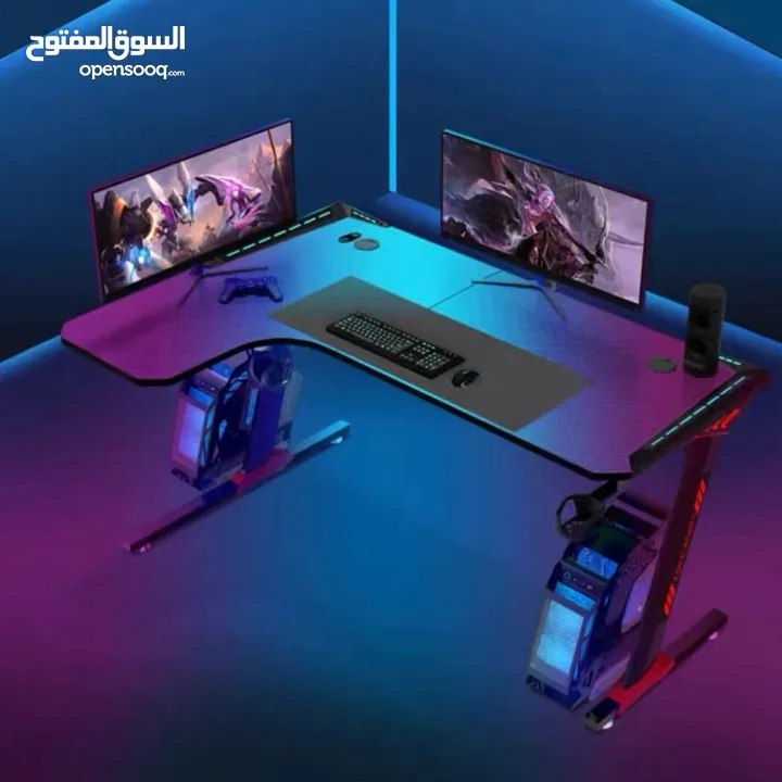 طاولة جيمنج L طول 140 سم تصميم عصري مع اضاءة rgb وملحقات