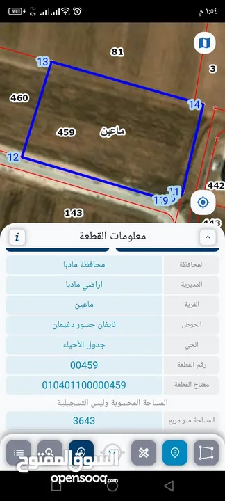 مادبا ماعين شرق طريق ماعين الرئيسي قطعة أرض زراعية بمنطقة مميزة بجانب التنظيم بمساحة 4600م