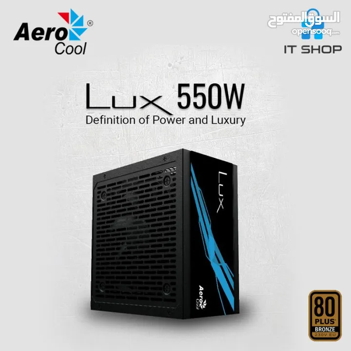 باور سبلاي - مزود طاقه لأجهزة الجيمنج بسعة 550 واط من شركة ايروكوول AEROCOOL LUX 550W 80+ BRONZE PSU