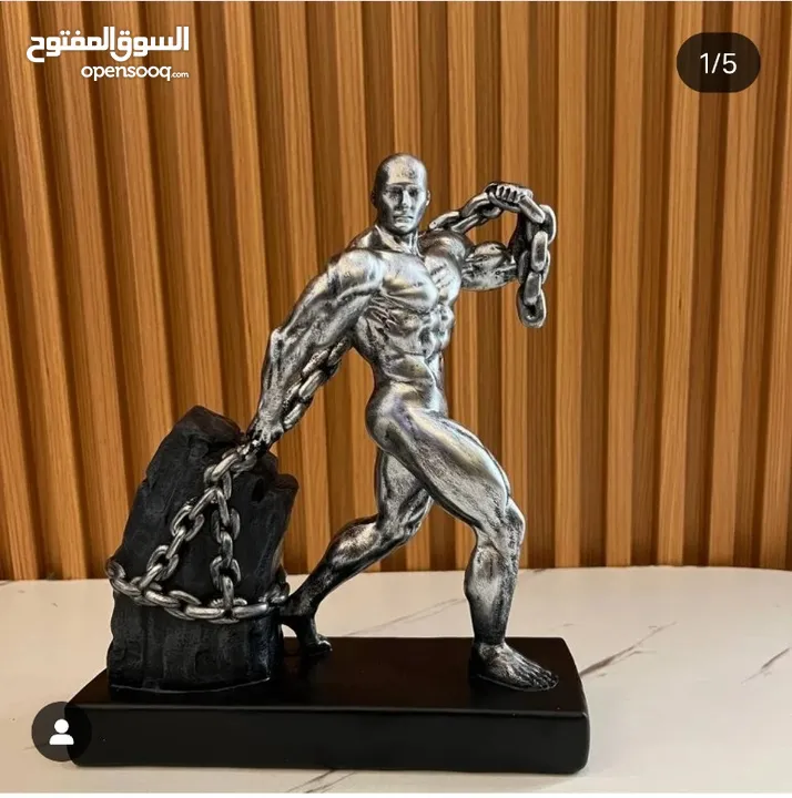 Muscle Silver Man Pull Weights Statue