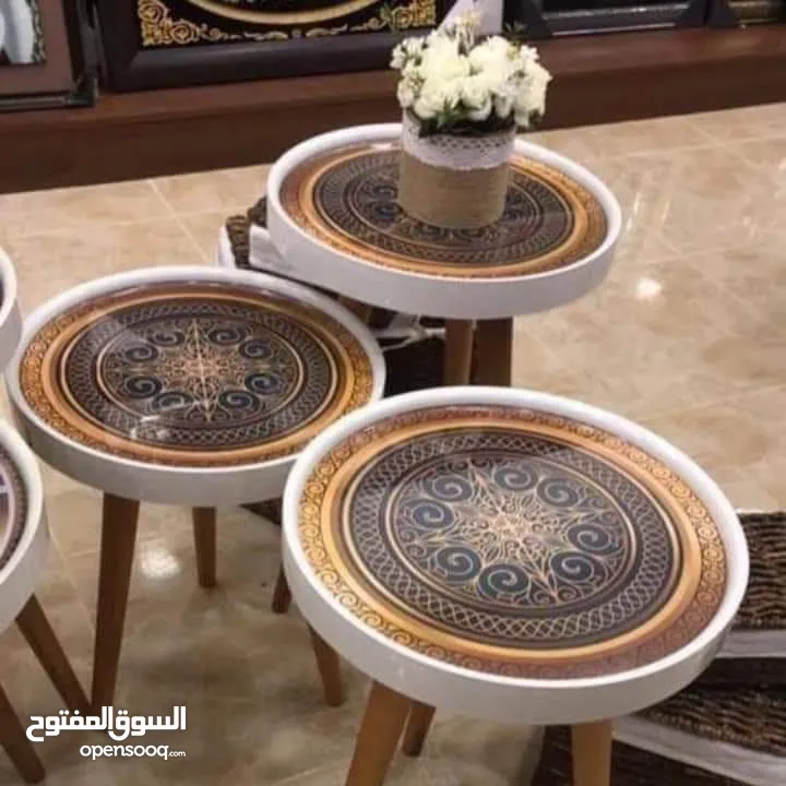 طاولات سرفيس 3D  زجاج حجم الكبير قطر 40سم نظام تركي  متوفر الوان  3 قطع