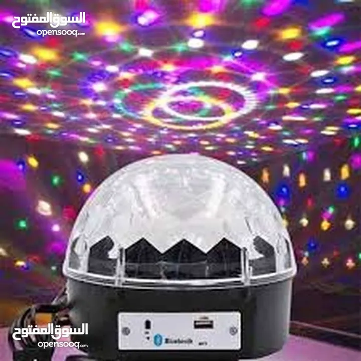 سماعة بلوتوث كرة اضاءه ديسكو المتحركه  و الملونه تحكم ريموت مدخل فلاشه و كرت مموري  ومكان تعليق حائط