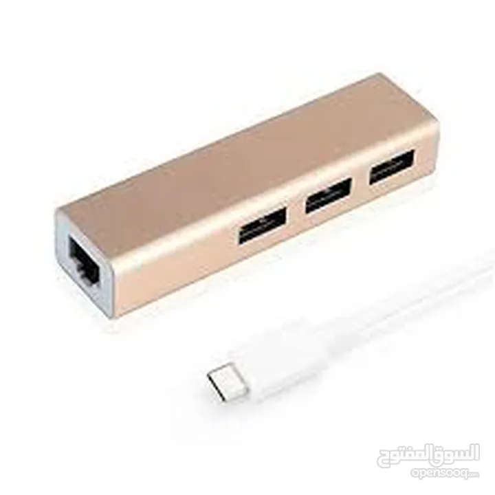 Convert Type-C3.0 to 3 Ports HUB with Gigabit Ethernet Adapter هب تايب سي تو يو اس بي  يدعم ماك بو-