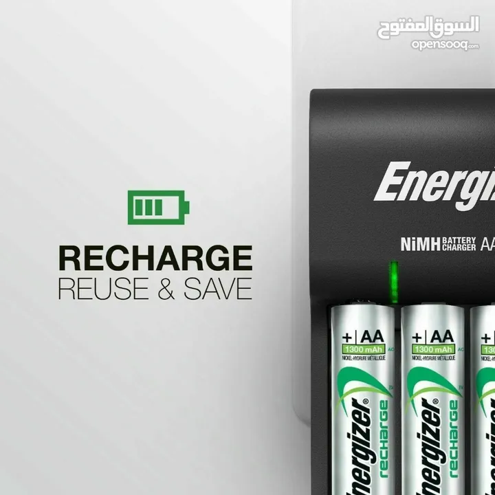 شاحن بطاريات اصلي انرجايزر+ بطاريات شحن عدد2  Energizer Charger Battery AA+AAA
