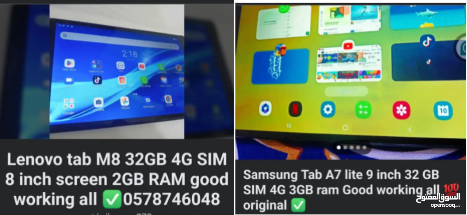 Samsung Tab A7 lite 9 inch 32 GB SIM 4G 3 GB ram Good working all original  .430 Rs.