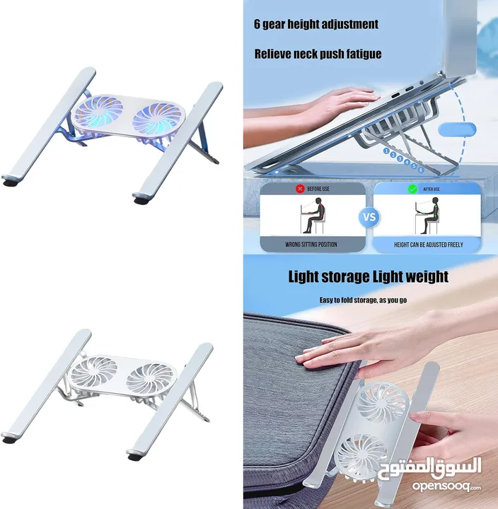 N3 Adjustable Aluminum Laptop Stand with Cooling Fan -Grey قاعدة لابتوب مع مروحة تبريد