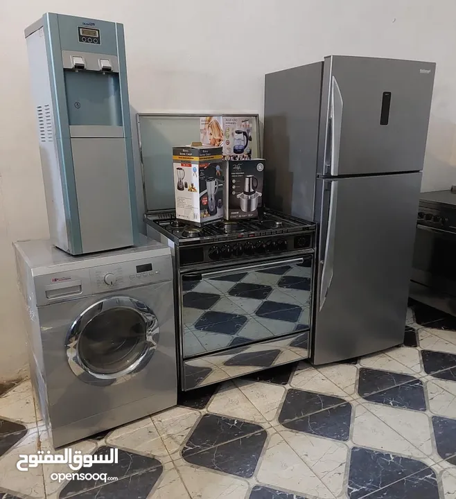 بكج عرسان مستعمل 7 قطع  ثلاجه 22قدم نوع ناشونال  غاز يونفيرسال ايطالي مجدد كامل 5 عيون غساله ناشونال