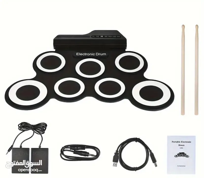 portable roll-up electronic drum set, درم الكتروني قابل للطوي للتدريب او البدء بتعليم الدرمز