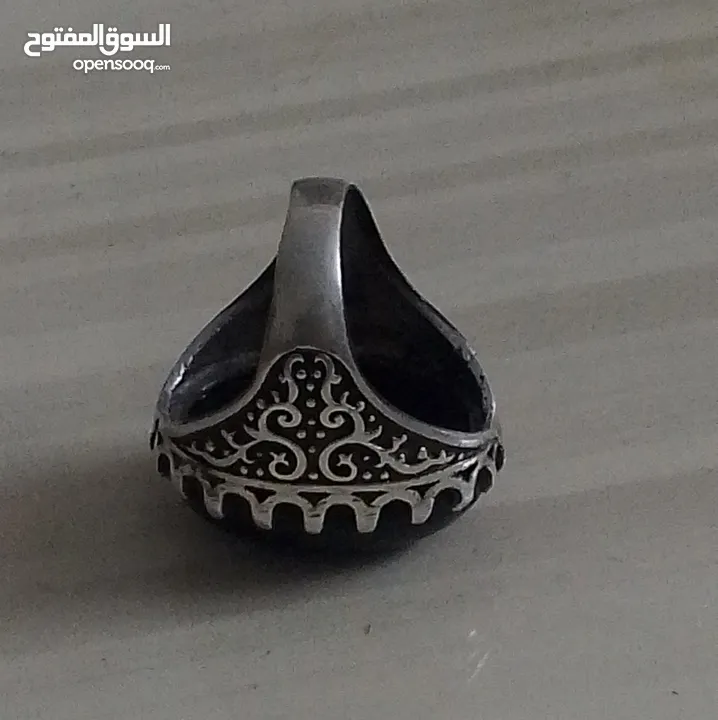 خاتم فضه يمني حجر عقيق اصلي حجم كبير جدا دفش