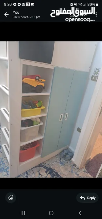 تخت طابقي ايكيا  ikea bunk bed مع فرشه مكتب ووحده ادراج  يونيت وحده