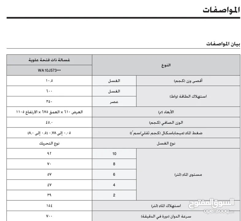 غسالة سامسونج وارد الإمارات 10.5 كيلو ، فل اتوماتيك تعبأ من الأعلى،  استخدام مرتين فقط ، بحال الوكال