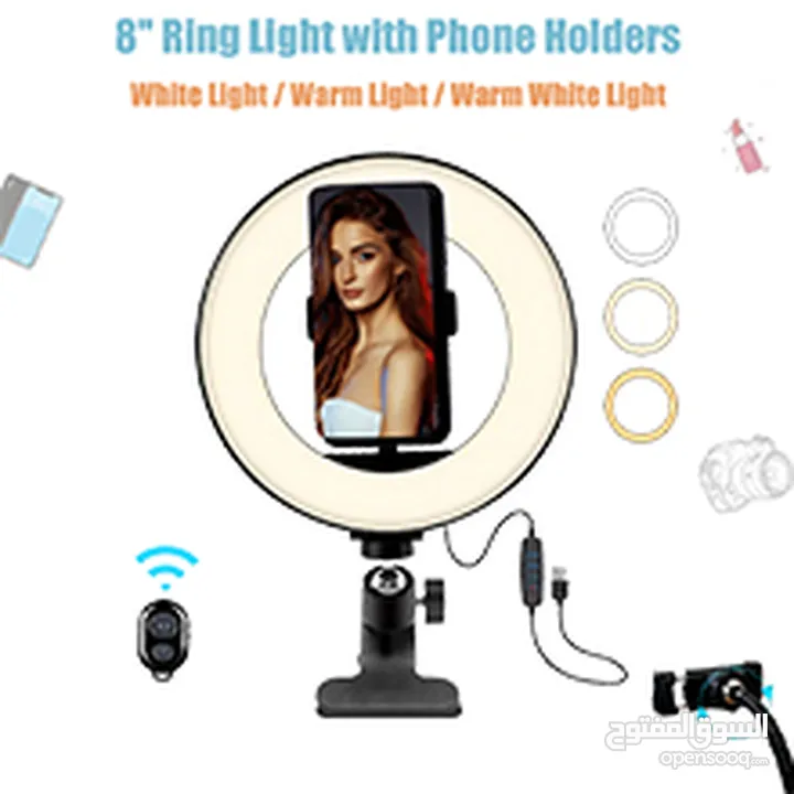 Creatck 8" LED Ring Light, Dimmable Ring Light with Clamp, 3 Color Modes & 10 Brightness Selfie Desk