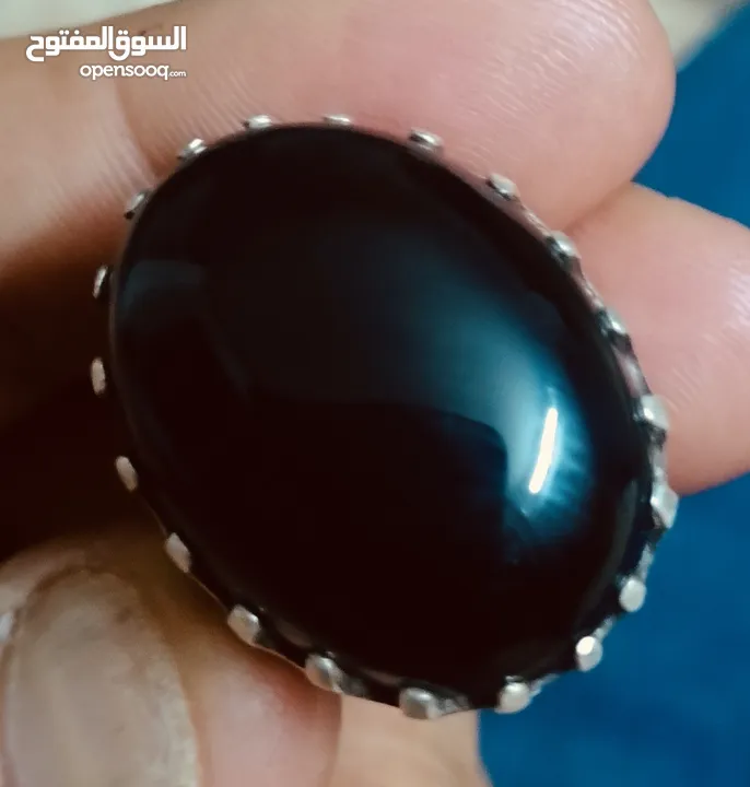 خاتم فضه يمني حجر عقيق اصلي حجم كبير جدا دفش