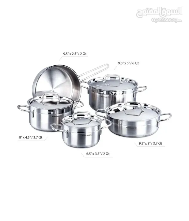 9 Piece Alfa Stainless steel Cookware Set Silver