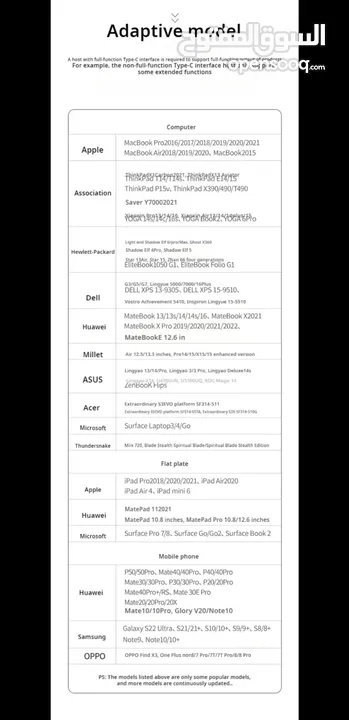 مدخل HDMI و USB لهواتف type C و ios