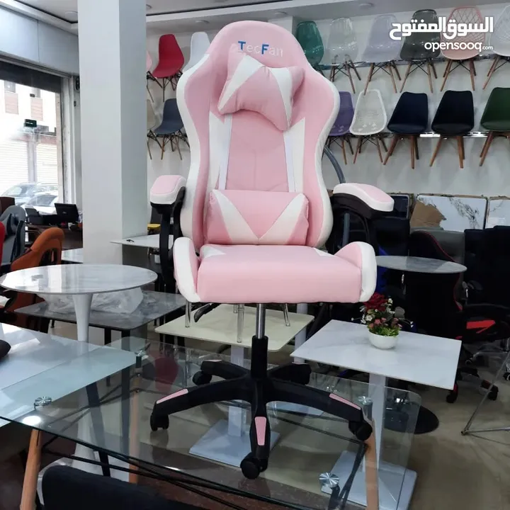 كرسي ألعاب ALEAVIC وردي اللون، ظهر مرتفع، مريح وقابل للتعديل، كرسي ألعاب من جلد البولي يوريثان بتصم