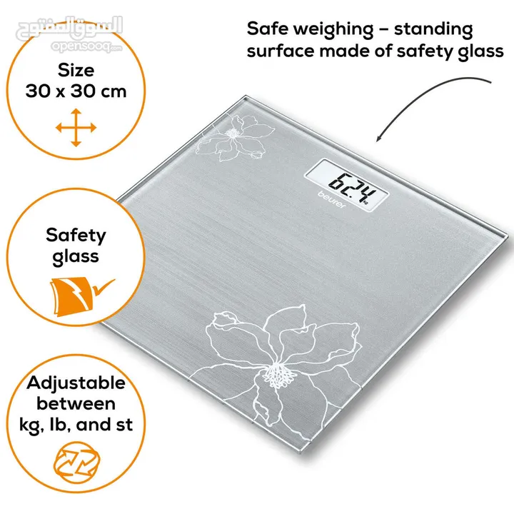 ميزان طبي الماني الكتروني لقياس الوزن نوع بيورر Beurer GS 10 Body Scale كفالة 3 سنوات