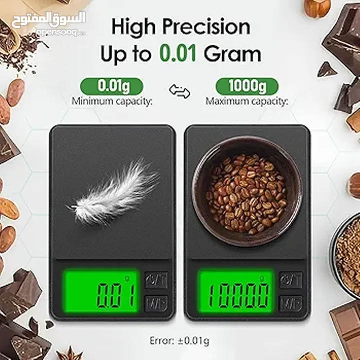 ميزان غرامات للمجوهرات والعملة  الدقيق 0.01 جرام × 500 جرام، ميزان مطبخ مع شاشة LCD