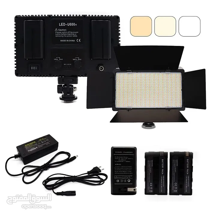 اضاءة تصوير مع شاحن وبطاريات عدد 2  LED-600 LED Light Panel Bi-Color 3200-5600k Video Light