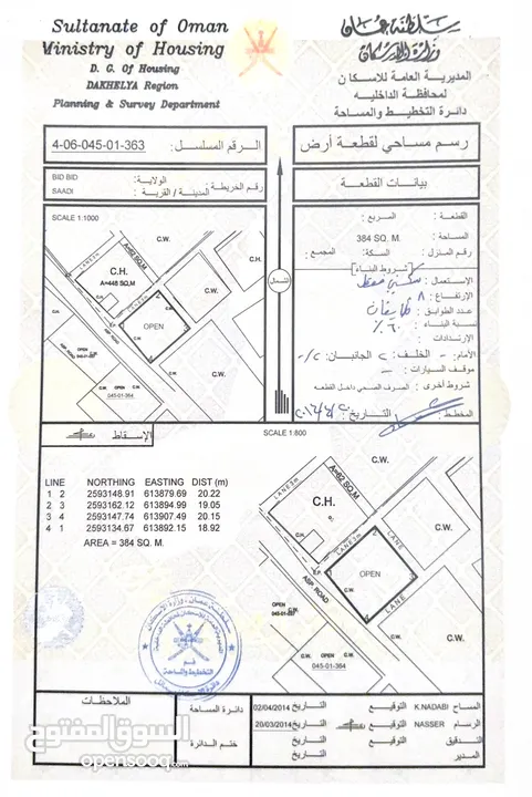 موقع ممتاز ارض سكنية بدبد فنجا 384 متر مربع