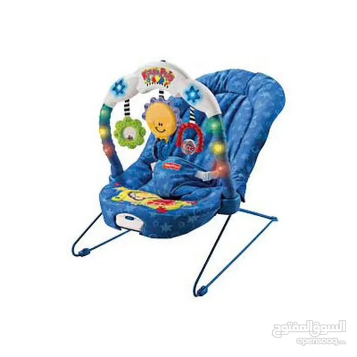 كرسي هزاز للاطفال من الولادة وحتى السنتين من ماركة fisher price لون ازرق مع هيكل ازرق سهل الاستخدام