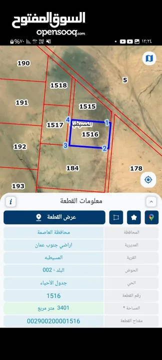 أرض للبيع من المالك 3 دونم 400 م بجنوب عمان منطقة المسيطبة لواء أم الرصاص  شامل الرسوم