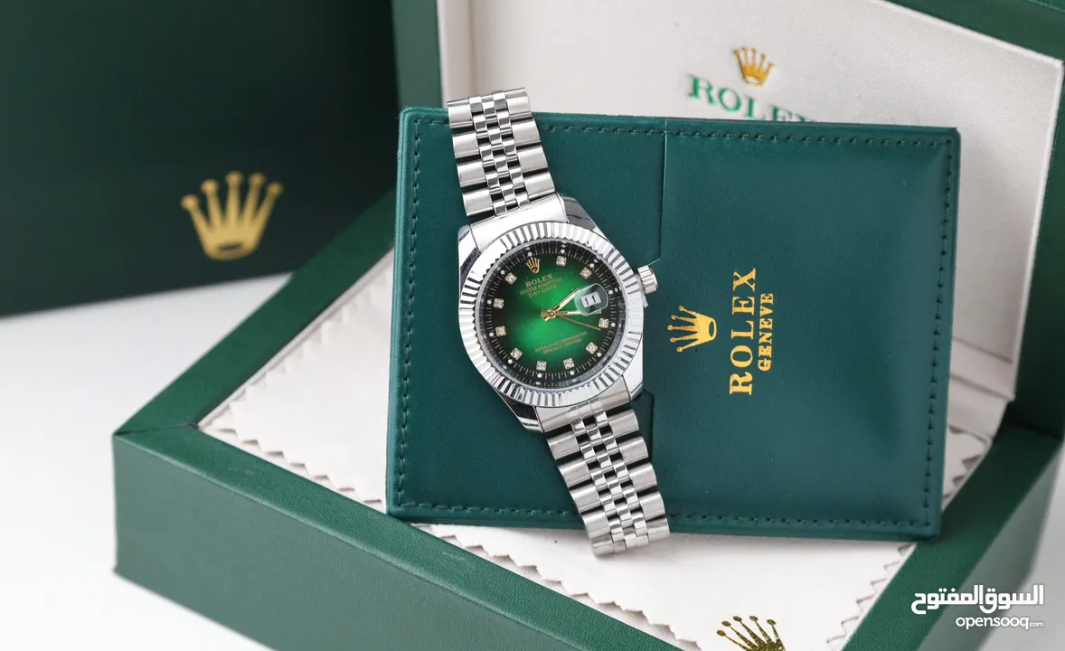 ساعات Rolex ستيل + جلد مع بكج رولكس لساعة وبطاقة كفالة لمدة سنة كاملة من تاريخ الاستلام  تواصل واتس
